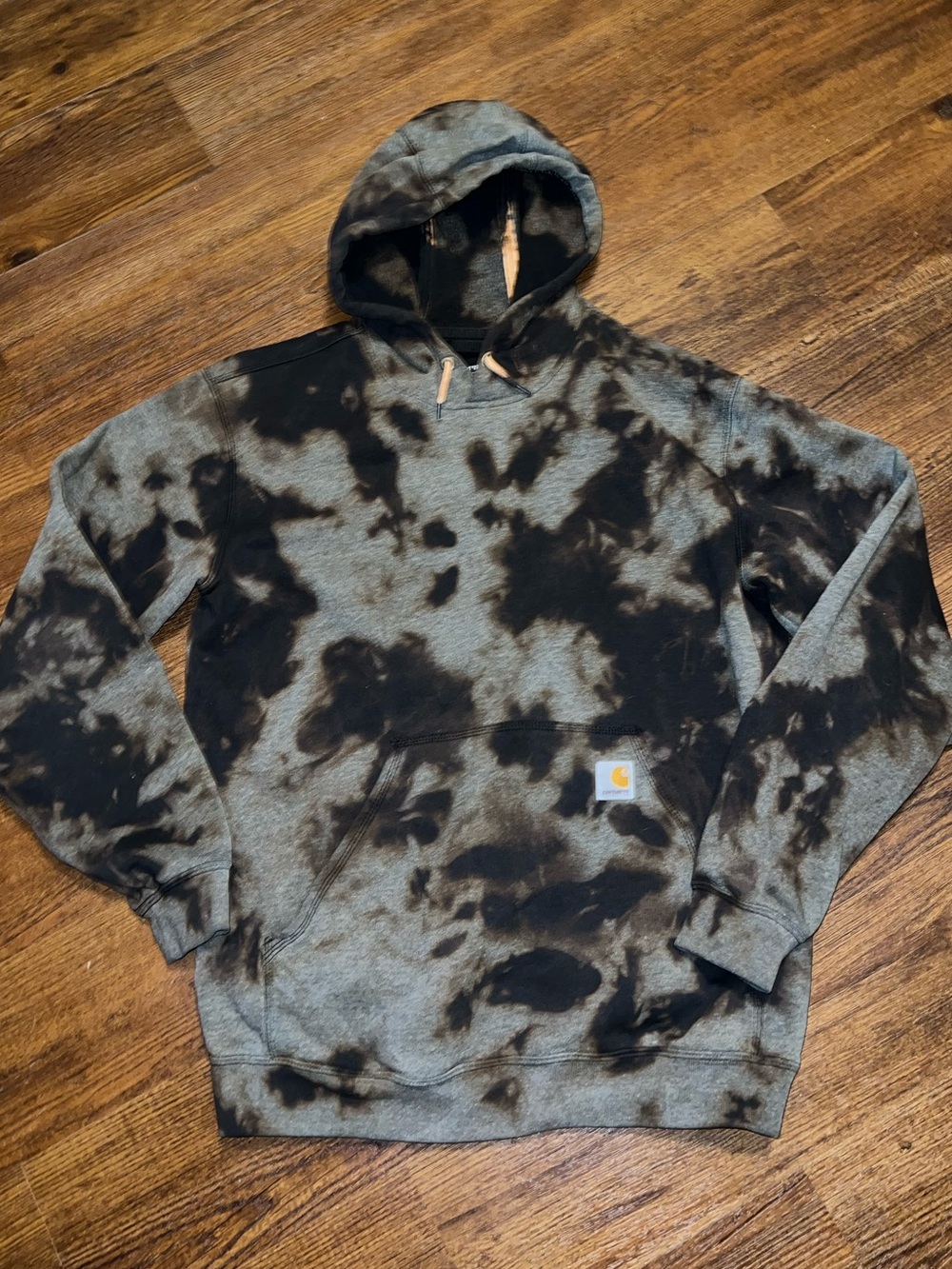 Carhartt Loose Fit Black Gray Acid Wash Custom Pullover Sweatshirt Hoodie Size M - Picture 2 of 10